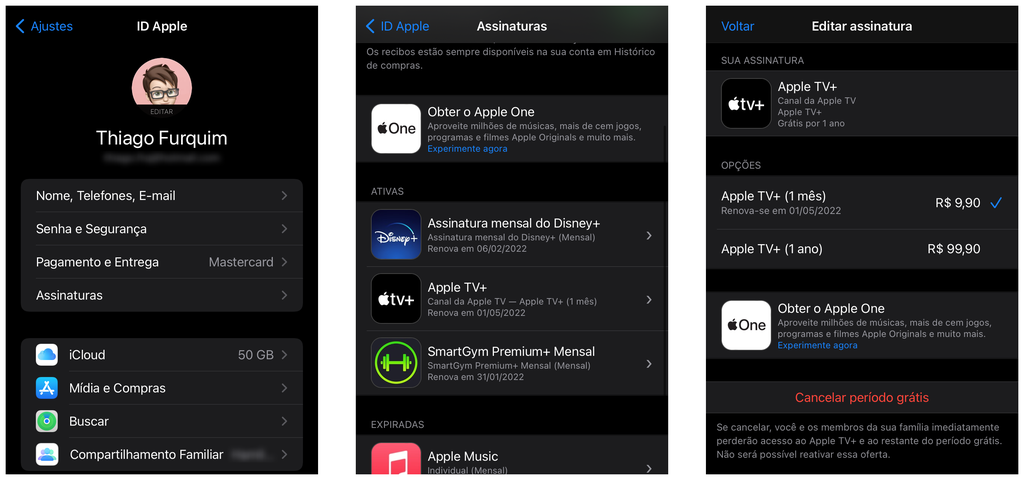 Cancele a assinatura do Apple TV+ em um iPhone ou iPad (Captura de tela: Thiago Furquim)