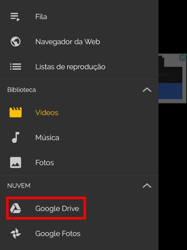 Com o menu lateral aberto, selecione o item "Google Drive" (Captura de tela: Matheus Bigogno)