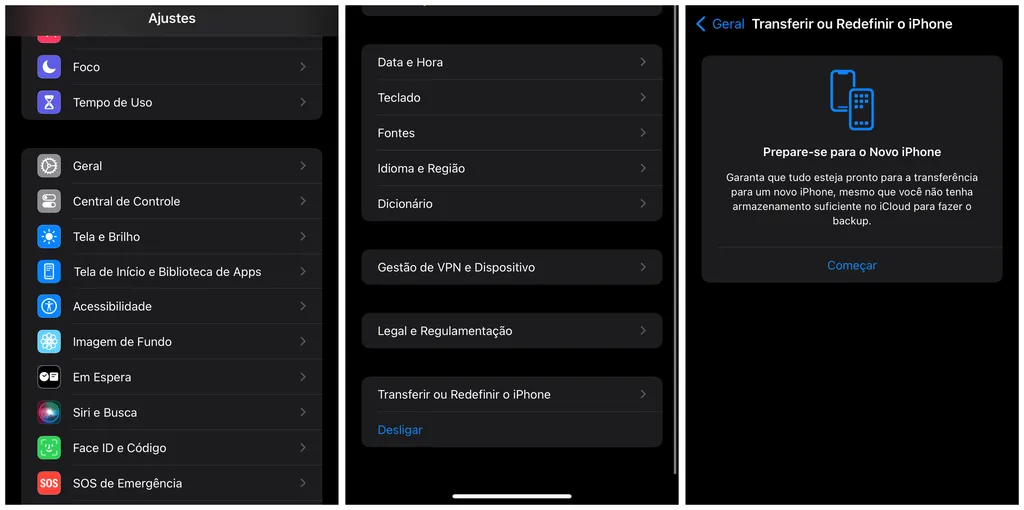 Acesse os ajustes do iOS para iniciar o backup de dados (Imagem: Captura de tela/Thiago Furquim/Canaltech)
