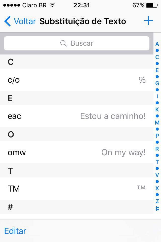 atalhos de teclado iOS