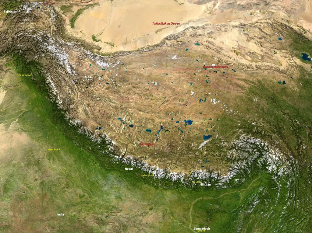 Cordilheiras como o Himalaia se originam do movimento de falhas inversas (Imagem: Domínio Público)