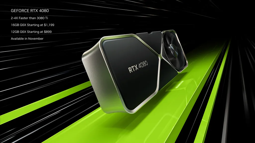 A RTX 4080 de 12 GB deve ser reapresentada na CES 2023 como RTX 4070 Ti, e há grandes chances de vermos mais anúncios da família RTX 4000 na ocasião (Imagem: Nvidia)