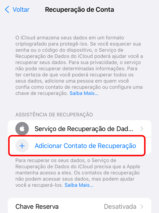 Adicione contatos de recuperação ao seu ID Apple - Captura de tela: Thiago Furquim (Canaltech)
