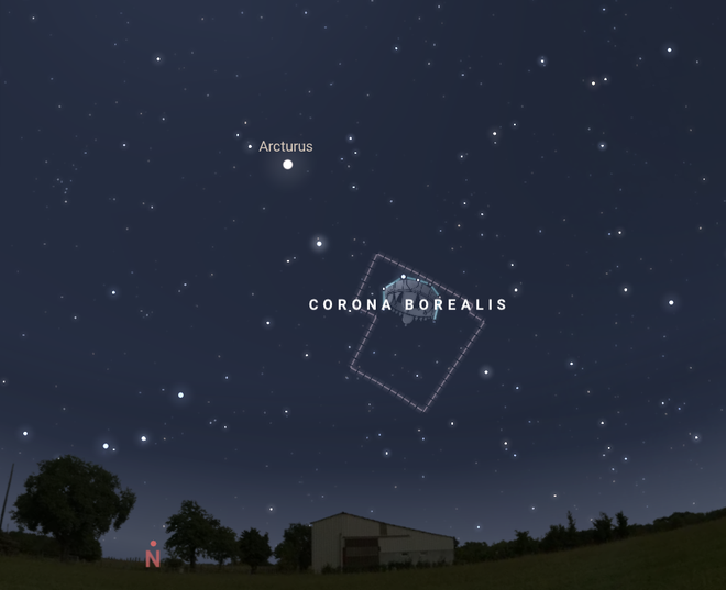 Posição da constelação Corona Borealis para um observador em São Paulo (Imagem: Captura de tela/Stellarium)