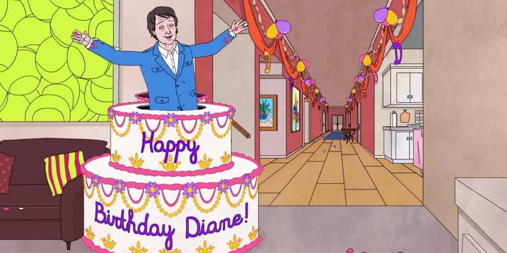 Paul McCartney dentro de um bolo não é a coisa mais estranha em Bojack Horseman (Imagem: Reprodução/Netflix)