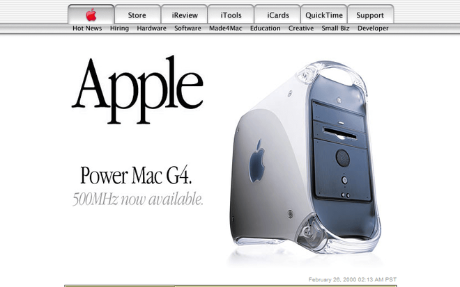Os menus ganharam destaque no site da Apple (Imagem: Reprodução/Web Design Museum)