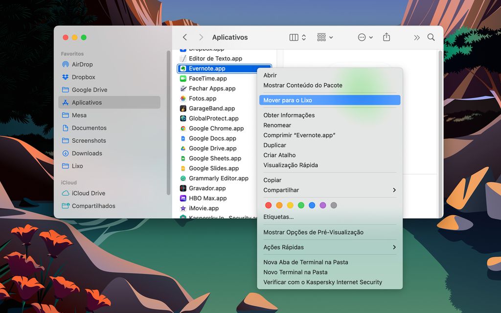 Desinstale programas, softwares e aplicativos pela lista de aplicativos do Finder do seu Mac (Captura de tela: Lucas Wetten)