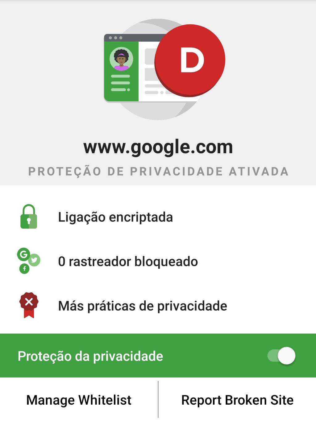 Detalhes de privacidade no DuckDuckGo Browser (Imagem: Douglas Ciriaco/Canaltech)