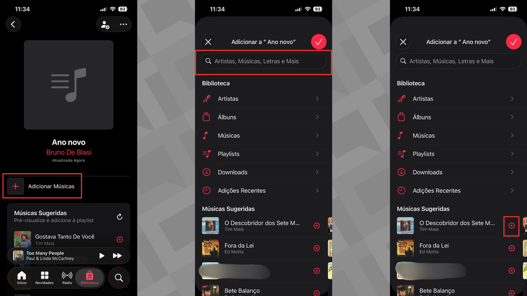 Como adicionar músicas à lista de reprodução (Imagem: Captura de tela/Bruno De Blasi/Canaltech)