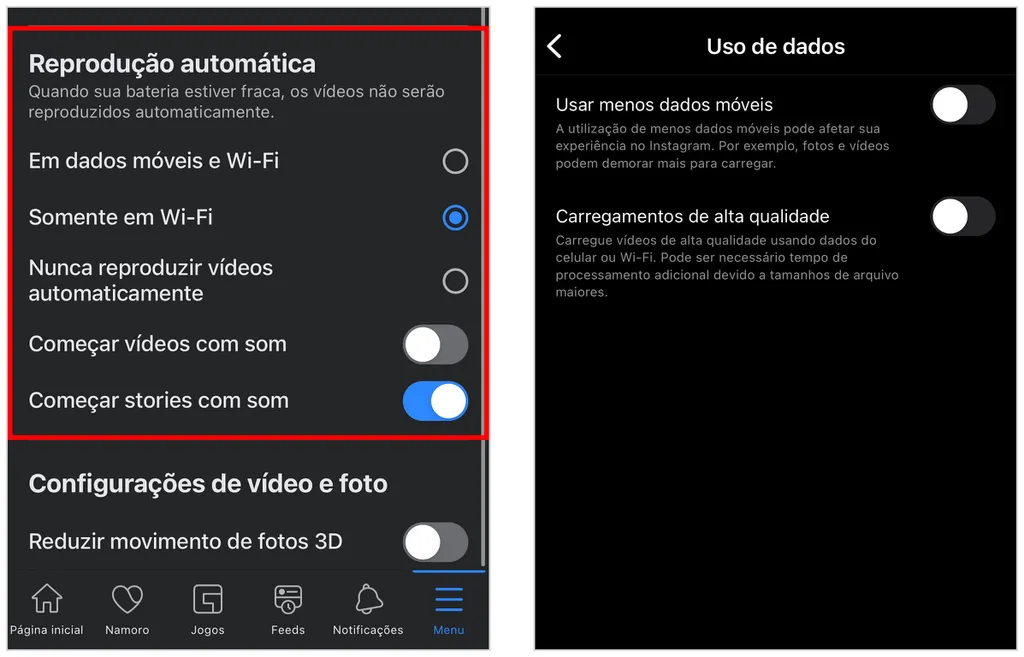 Economize dados no celular ao desativar a reprodução automática de vídeos em apps de redes sociais (Captura de tela: Caio Carvalho)