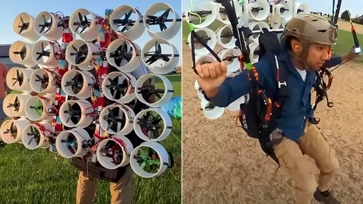 Youtuber cria máquina voadora com 50 motores de drones e fita adesiva