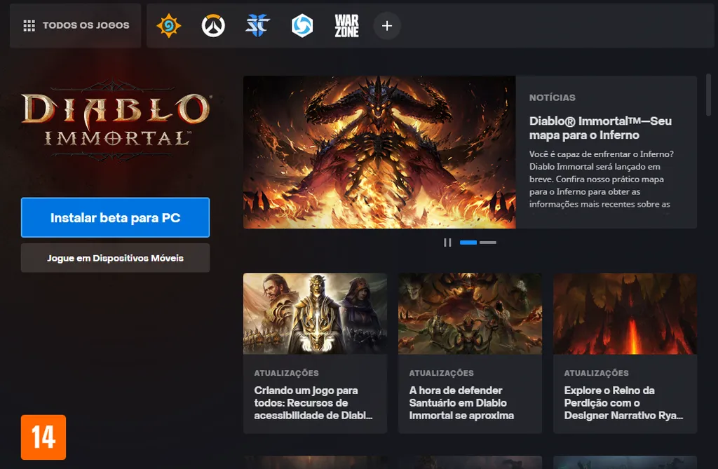 Jogadores já podem fazer o pré-download de Diablo Immortal. (Imagem: Captura de Tela/Igor Pontes/Canaltech)