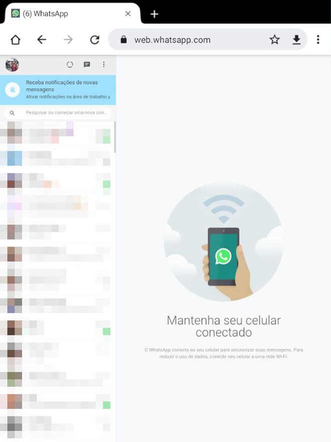 Agora você pode usar o WhatsApp no tablet e no celular ao mesmo tempo (Captura de tela: Matheus Bigogno)
