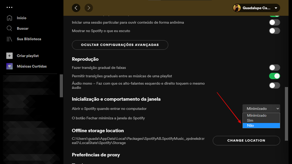 Selecione não para que o Spotify não inicie automaticamente no seu PC (Imagem: Guadalupe Carniel/Captura de tela)