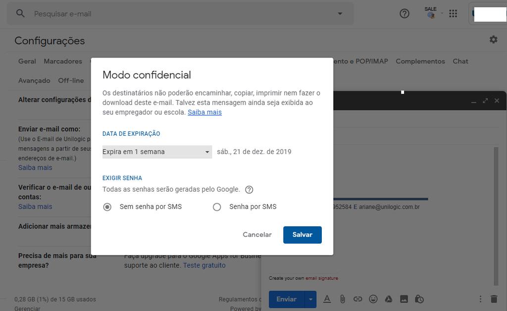 Modo confidencial do Gmail (Captura de tela: Ariane Velasco)