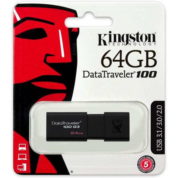 Pendrive Datatraveler 100G3 64Gb, Kingston, Pendrives, Preto