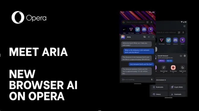 Disponível no Opera One. agora a Aria também pode ser usado no browser para Android (Imagem: Divulgação/Opera)