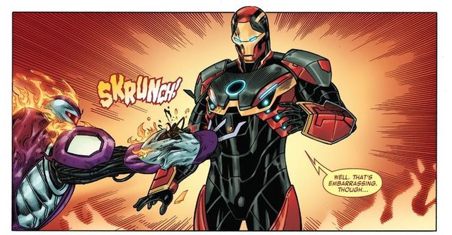 Garras de adamantium simplesmente se dobraram e destruíram o braço robótico do "Wolverine de metal" (Imagem: Reprodução/Marvel Comics)