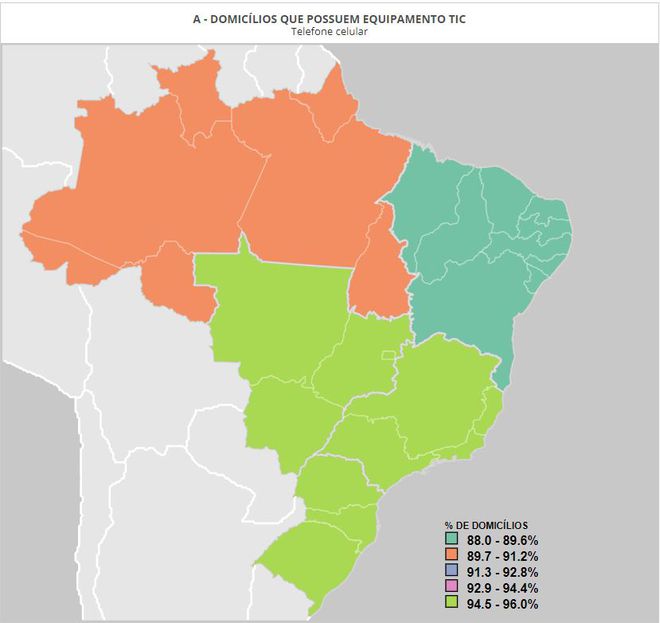Distribuição da adoção de celulares pelo Brasil (Captura: data.cetic.br)