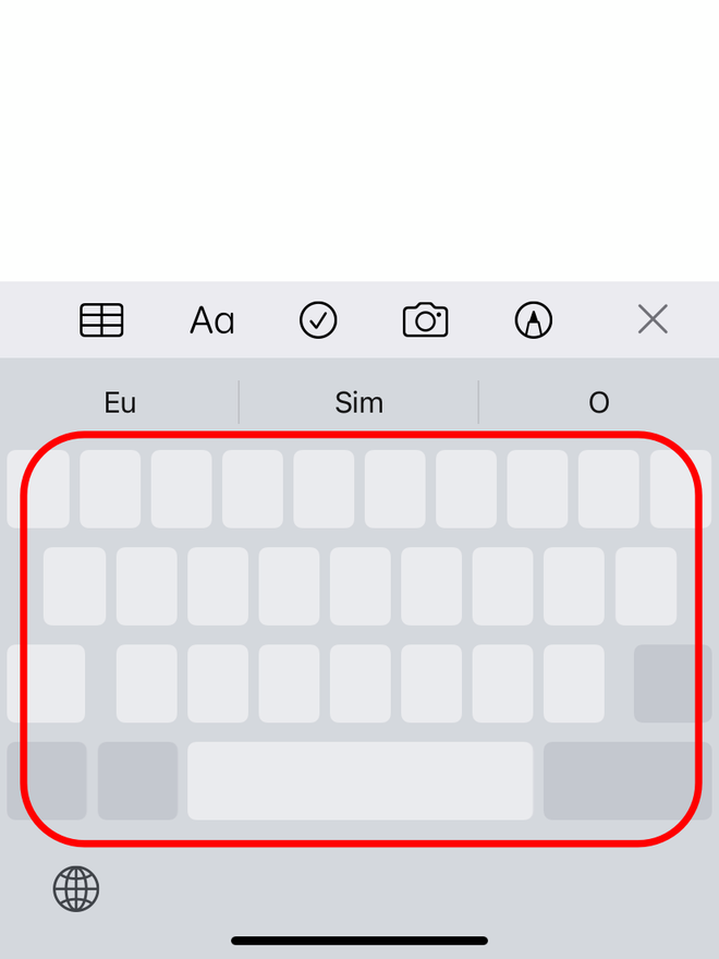 Clique e pressione o espaço do teclado do iPhone para utilizá-lo como um trackpad. Captura de tela: Lucas Wetten (Canaltech)