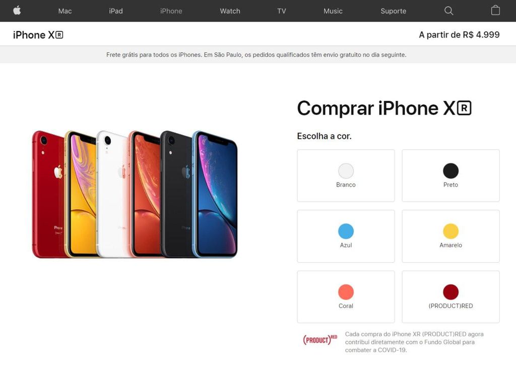 iPhone XR com seu novo preço no site da Apple Brasil (Imagem: Reprodução/Apple/Captura de tela)