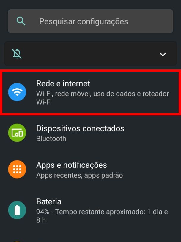 Acesse o menu de "Configurações" do Android e clique em "Rede e internet" (Captura de tela: Matheus Bigogno)