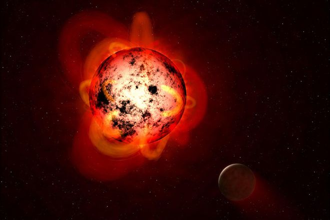 Conceito artístico da estrela GJ 376 o exoplaneta GJ 376 b (Imagem: Reprodução/MIT)