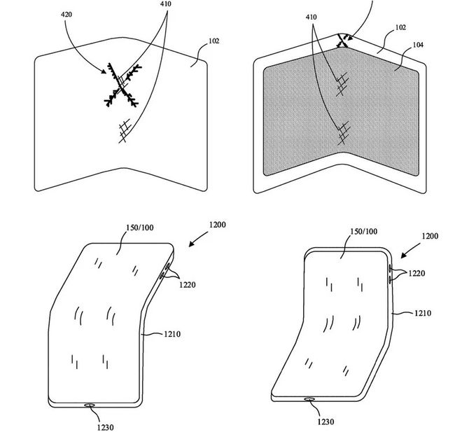 Ilustrações descrevem telas que dobram para dentro e para fora (Imagem: Apple/USPTO)