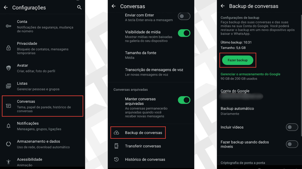 Passos para fazer o backup no WhatsApp