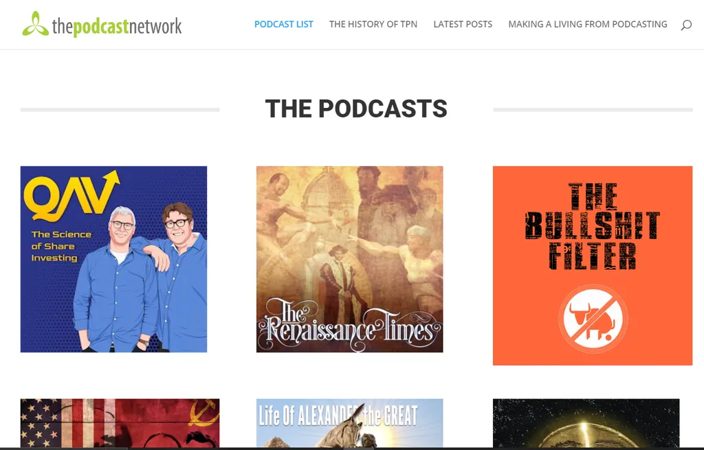 O site The Podcast Network foi um dos primeiros diretórios, e existe até os dias atuais (Imagem: Captura de tela/Alveni Lisboa/Canaltech)