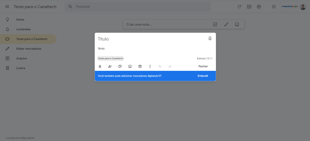 Apesar de ser um serviço de notas, você pode usar o Google Keep como alternativa ao Trello (Imagem: Captura de tela/Fabrício Calixto/Canaltech)