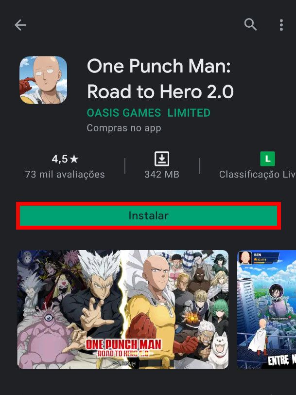 Acesse a Google Play Store ou App Store e baixe One Punch Man: Road to Hero 2.0 (Captura de tela: Matheus Bigogno)