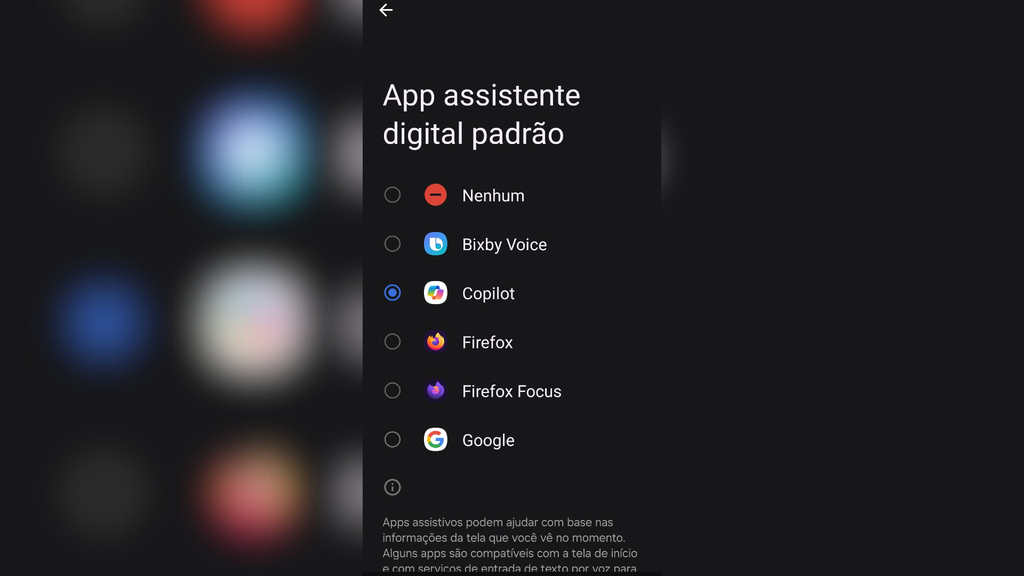 Copilot como assistente padrão no Android (Imagem: Captura de tela/Douglas Ciriaco/Canaltech)