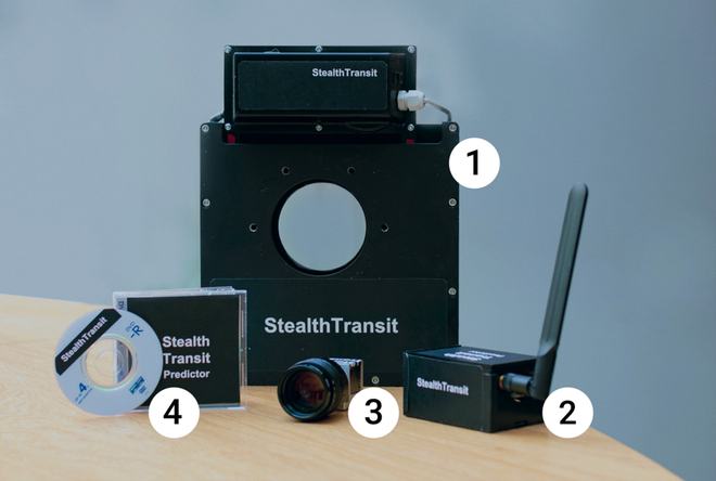O sistema StealthTransit conta com um obturador (1), um conector (2), um detector (3) e um software de previsão (4) (Imagem: Reprodução/Stealthtransit /Vlad Pashkovsky)