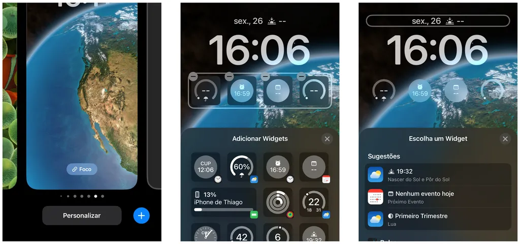 Toque em "Personalizar" para adicionar widgets na tela de bloqueio do iOS 16 (Captura de tela: Thiago Furquim/Canaltech)
