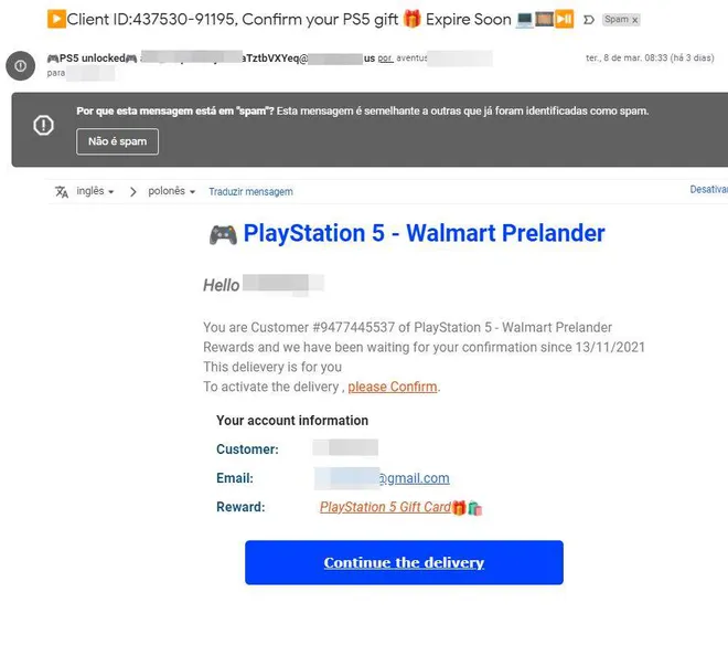 Golpe por e-mail promete PlayStation 5 de graça