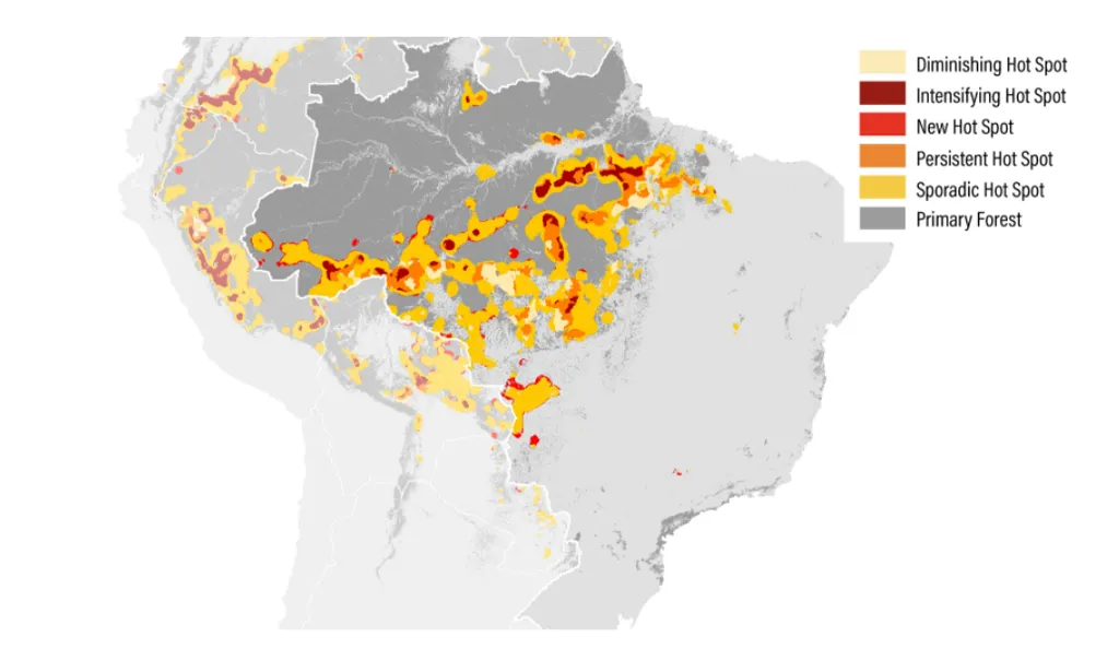 Áreas do Brasil mais afetadas pelo desmatamento registrado em 2021 e 2022 (Imagem: Reprodução/WRI)