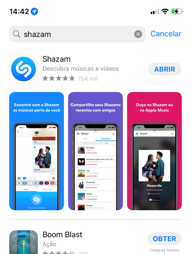 Pesquise pelo Shazam na App Store para baixá-lo - Captura de tela: Thiago Furquim (Canaltech)