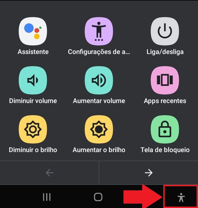 Toque no ícone de "Acessibilidade" para abrir o menu - (Captura: Canaltech/Felipe Freitas)