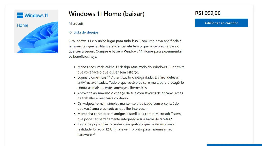 Se você não tem uma licença original do Windows, precisa abrir a carteira para adquiri-la (Imagem: Reprodução/Microsoft)