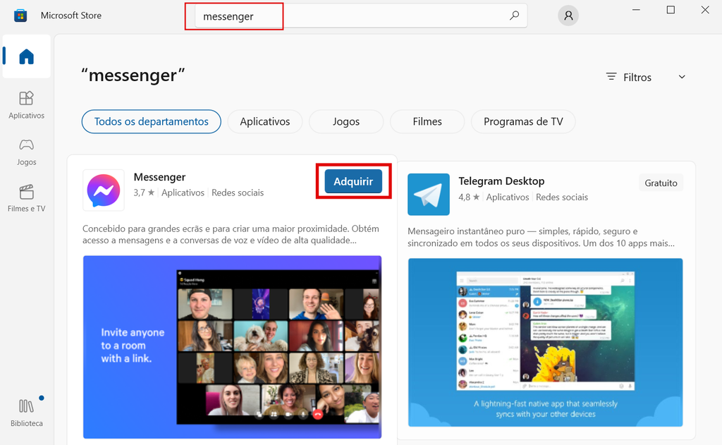 Instale o Messenger pela Microsoft Store nos computadores Windows (Imagem: Captura de tela/Guilherme Haas/Canaltech)