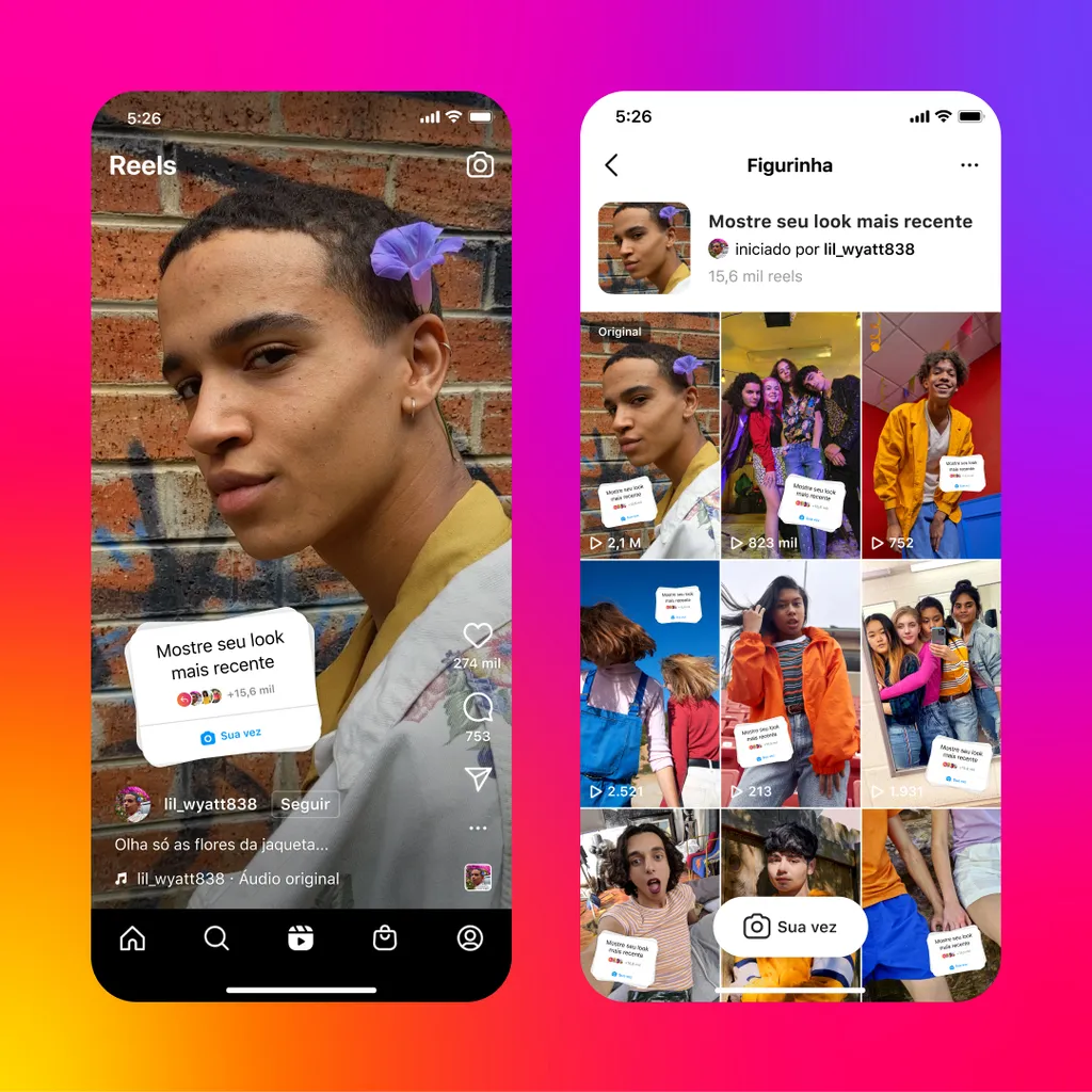 A figurinha de engajamento permite que as pessoas mostrem fotos e vídeos inspirados em temas livres (Imagem: Reprodução/Instagram)
