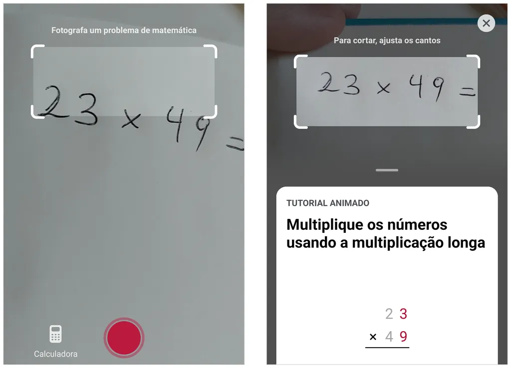 Use a câmera para resolver problemas matemáticos no Photomath (Captura de tela: André Magalhães)