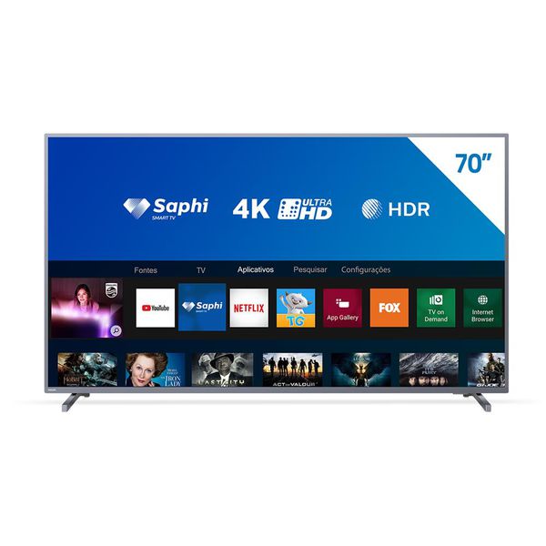 Smart TV LED 70" 4K Philips 70PUG6774/78 com HDR, Pixel Plus, Dynamic Surround, Wi-Fi, Quad Core, Entradas HDMI e USB