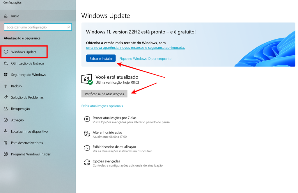 Você pode atualizar seu sistema operacional através do Windows Update (Imagem: Captura de tela/Fabrício Calixto/Canaltech)
