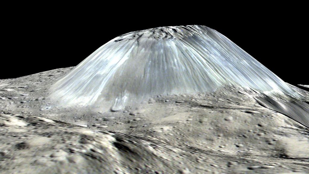 Concepção artística do vulcão Ahuna Mons (Imagem: NASA)