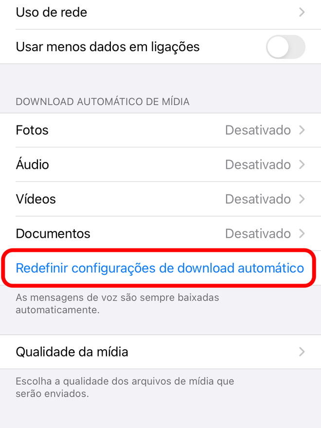 Retorne às configurações facilmente nos ajustes de armazenamento do WhatsApp - Captura de tela: Thiago Furquim (Canaltech)