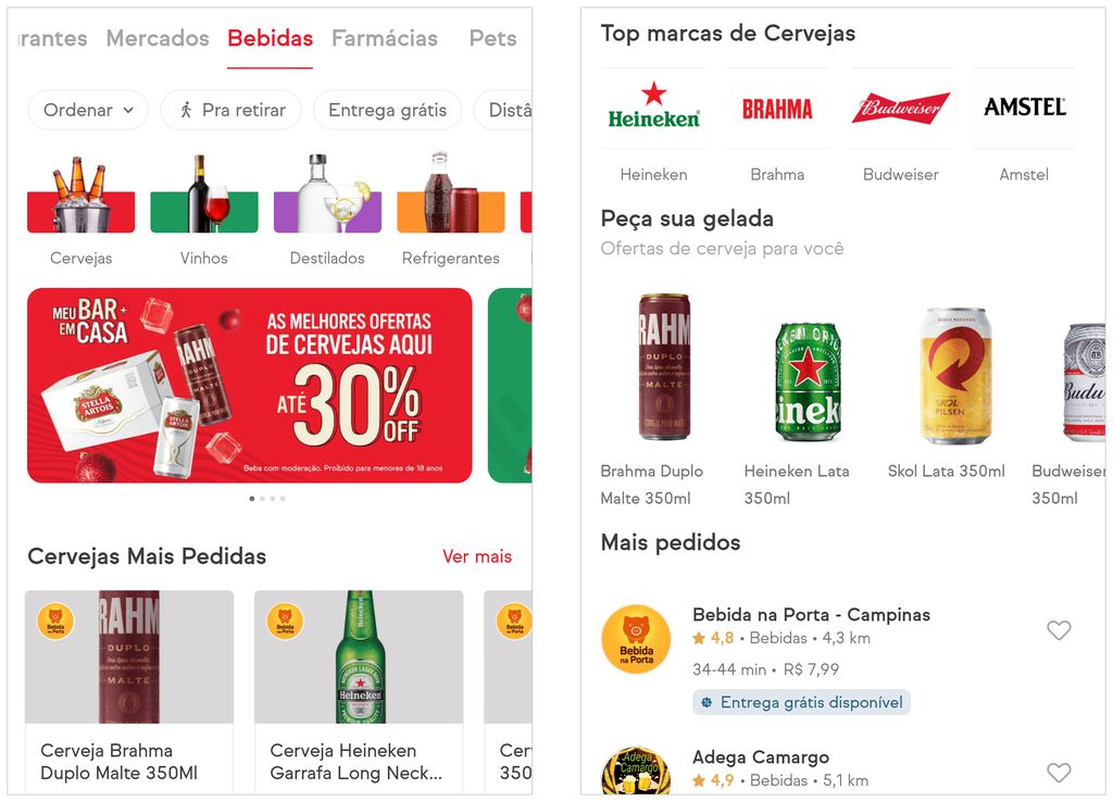 iFood possui seção exclusiva para bebidas (Captura de tela: André Magalhães)