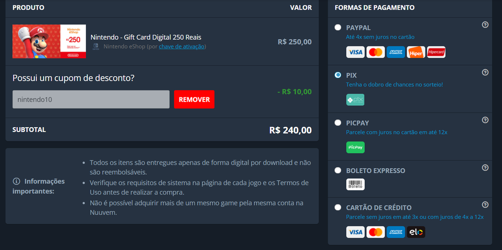 Gift Card Nuuvem 10 reais - Gift Card Online