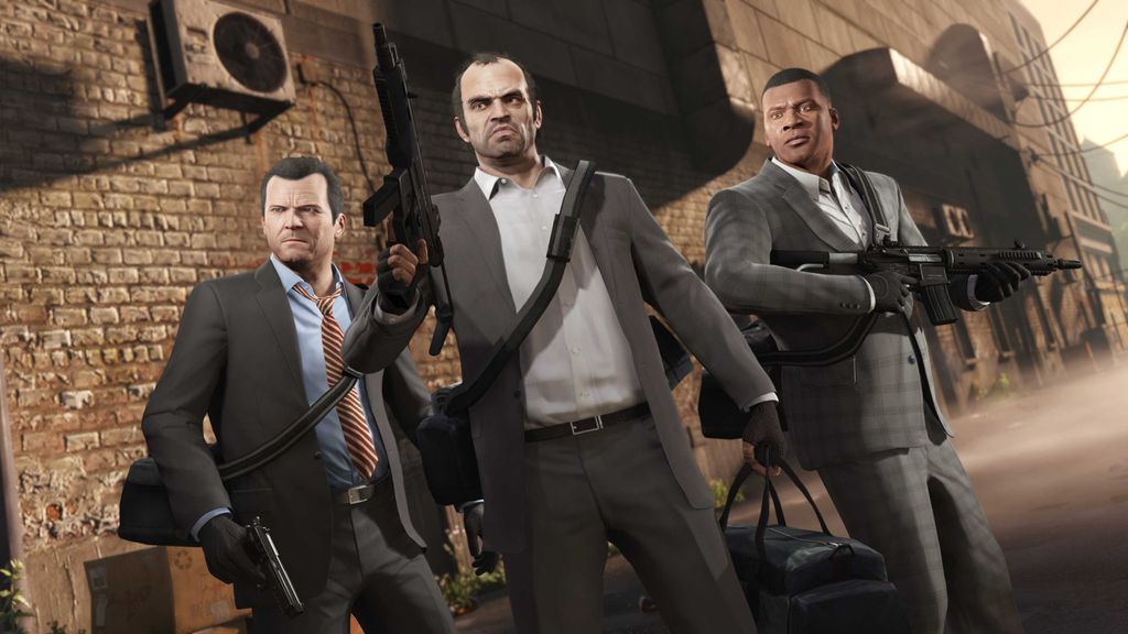 Protagonistas de GTA 5 com armas